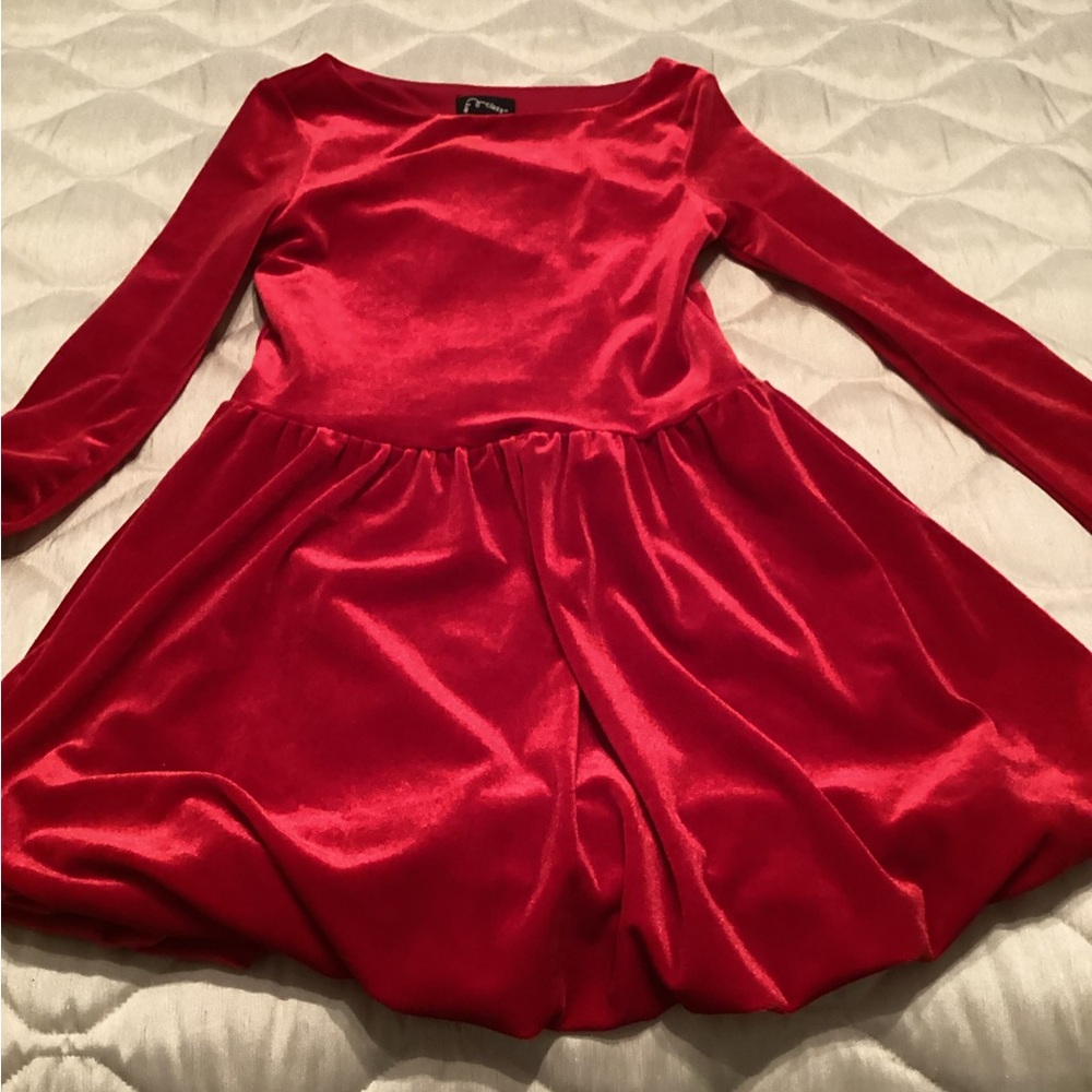 Elegant Red Velveteen Kids Dress